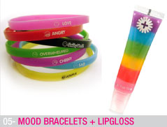 Mood bracelets + lipgloss